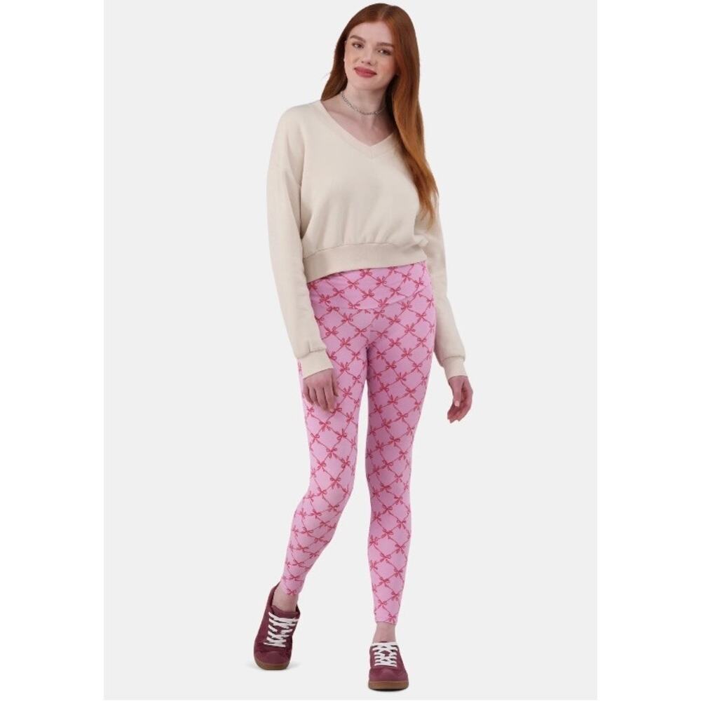 No Boundaries High-Rise Ankle Leggings Small Pink Bows , 27” Inseam, Women